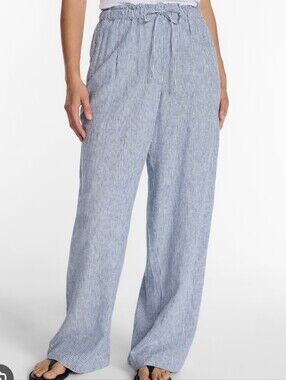 a new day Black and White Vertical Stripe Drawstring Chinos